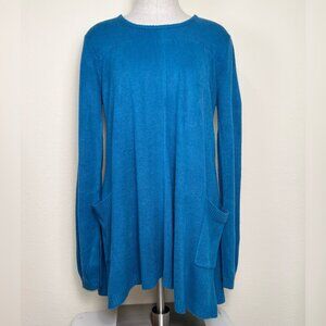 Stephanie Rogers by Fashion Trend Teal Blue Tunic Sweater w/Pockets Size Large
